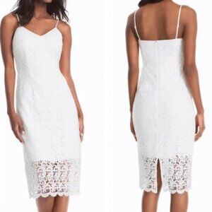 White House Black Market Lace Slip Midi Dress Size 4 V-Neck - EUC!